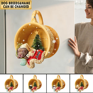 Personalized Dog Sleeping In A Tiny Cup Christmas Holiday Decal