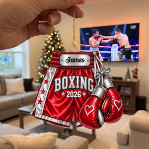 Personalized Boxing Gloves & Shorts Christmas Ornament 2026 β Custom Name Acrylic Keepsake | Gift For Boxers & Coaches