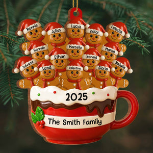 Hot Cocoa Mug With Festive Elves, Personalized Wood Ornament, Gift For Family