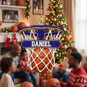 Personalized Basketball Hoop Christmas Ornament – Custom Name & Ball-In-Net Acrylic Keepsake | Gift for Players & Coaches
