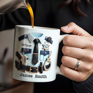 Officer, Police Uniform, Badge and Handcuffs, Custom Coffee Mug, Personalized Gift For Police Officers