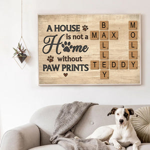 Home With Paw Prints Personalized Crossword Puzzle Art Canvas Gift For Dog Lover