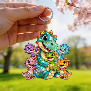 Dinosaur Grandma Grandkids - Personalized Acrylic Keychain Gift for Grandma, Mom