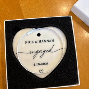 Personalized Engagement Heart-shaped Ceramic Ornament with Names & Date