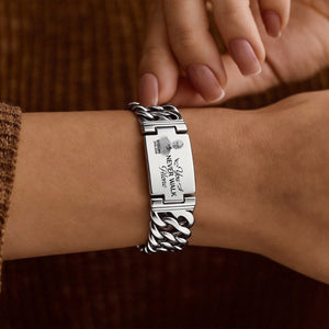Custom Photo You Never Walk Alone Memorial - Personalized Engraved Bracelet Double Chain