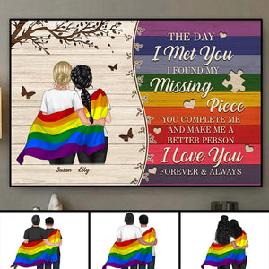 Colorful Wood Pallets The Day I Met You LGBTQ Couple Hugging Flag Personalized Poster, Pride Month Gift