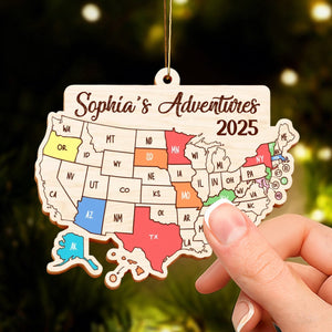 Journey Through The States - Personalized Custom Wooden Ornament