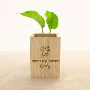 Personalized Pet Line Drawing Dog Cat Portrait Wooden Flower Pot Memorial Gift for Loss of Pet