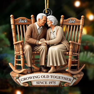 Old Couple Sitting On Rocking Chairs Together - Personalized Ornament
