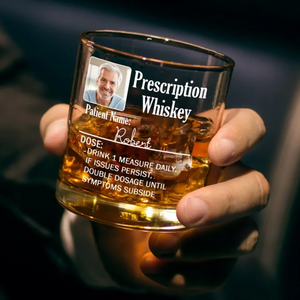 Your Prescription To Relax - Personalized Photo Whiskey Glass Gift For Dad, Grandpa