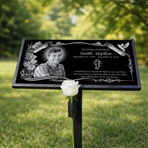 Love Leaves A Memory That No One Can Steal - Personalized Granite Headstone With Stand , Memorial Gift, Sympathy Gift For Loss Of Loved One