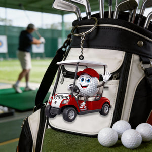 Golf Player On Golf Cart Keychain β Personalized Gift For Golf Lovers