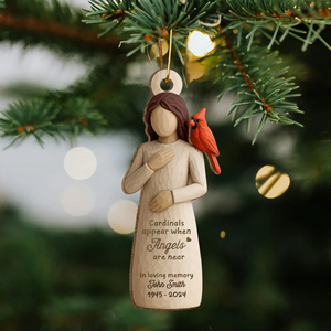Always With You Cardinal & Woman Personalized Wooden Ornament, Memorial Sympathy Gift