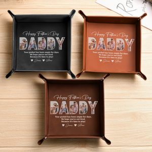 Custom Photo Happy Father's Day Family Personalized Leather Valet Tray