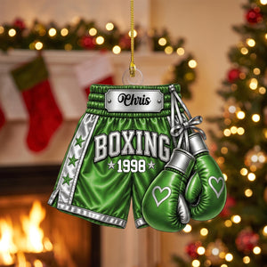Personalized Boxing Gloves & Shorts Christmas Ornament 2026 β Custom Name Acrylic Keepsake | Gift For Boxers & Coaches