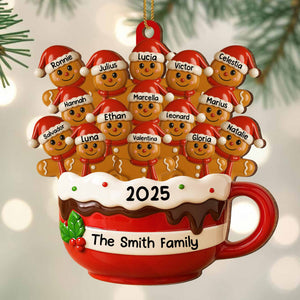 Hot Cocoa Mug With Festive Elves, Personalized Wood Ornament, Gift For Family