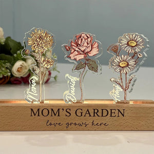Mom's Garden Custom Birth Flower Personalized Acrylic LED Night Light Gift For Grandma Nana
