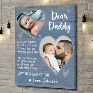 Happy First Fathers Day Personalized Canvas, Custom Picture Gift for New Dad, 1st Father’s Day Gift from Baby, First Time Dad Gifts