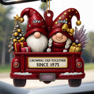Growing Old Together, Christmas Red Truck Couples, Personalized Wood Ornament, Gift for Parents