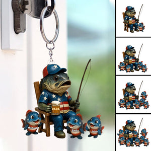 Personalized Hooked On Being Papa Fishing Dad Acrylic Keychain
