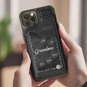 Personalized Heart Leather Flip Wallet Phone Case Gifts For Mom, Grandma