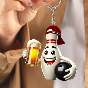 Personalized Bowling Name Keychain Gift For Bowling Lover