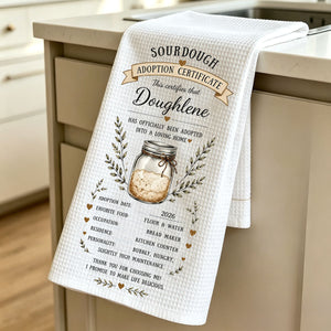 Custom Sourdough Adoption Certificate Kitchen Towel – Personalized Baking Gift For Bread Lovers