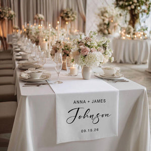 Custom Last Name Wedding Sign - Personalized Names Wedding Table Runner, Engagement Party Gift