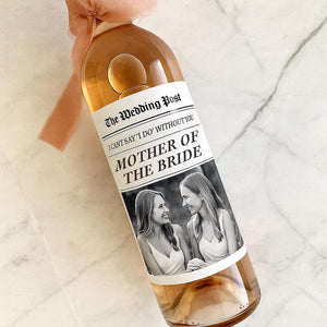 Personalized Photo Wedding Bridesmaid Proposal Wine Label: Newspaper Style Gift