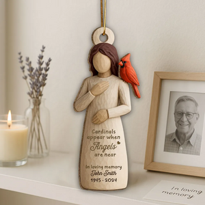 Always With You Cardinal & Woman Personalized Wooden Ornament, Memorial Sympathy Gift