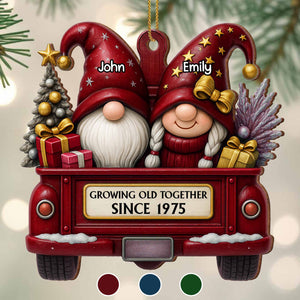 Growing Old Together, Christmas Red Truck Couples, Personalized Wood Ornament, Gift for Parents