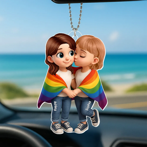 Pride Month LGBTQ+ Couple Love Is Love Personalized Acrylic Car Ornament, Gift For Couple