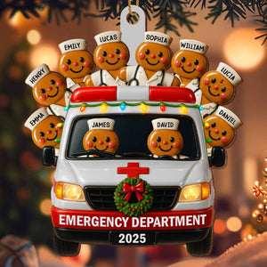 Emergency Department Team Holiday Ambulance, Personalized Wood Ornament, Gift For Medical Professionals