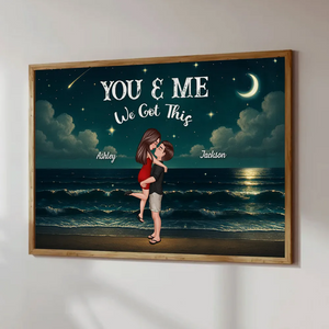 Night Beach Landscape Couple Hugging Kissing Personalized Poster