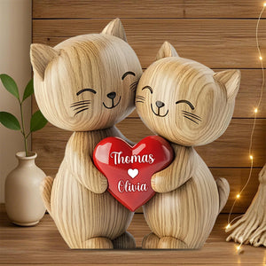 Cute Cat Couple - Personalized Cat Heart Custom Shaped Acrylic Plaque