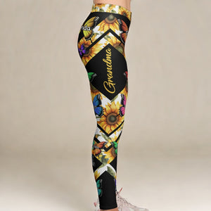 Custom Kid Names Butterfly Style - Personalized Leggings For Grandma