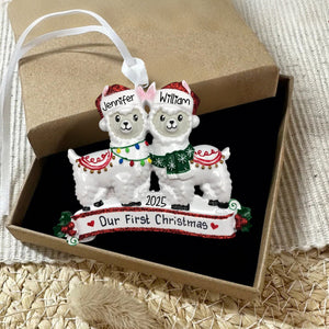 Two Llamas Couples Personalized Christmas Ornament
