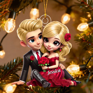 Roses Couple Sitting Together, Personalized Acrylic Ornament, Gift For Couples