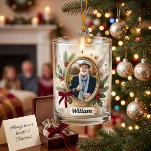 Personalized Vintage Glass Memorial Candle Christmas Ornament Custom Photo Gift