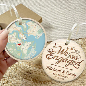 Where it all began - Personalized Location Map Ceramic Ornament Engaged Couple Gift