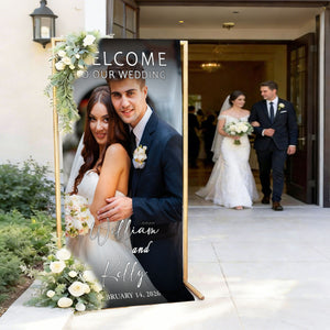 Custom Photo Fabric Wedding Welcome Sign • Modern Personalized Wedding Banner • Engagement Party Sign