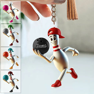 Personalized Running Bowling Keychain Bowling Lover
