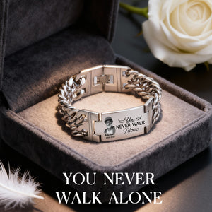 Custom Photo You Never Walk Alone Memorial - Personalized Engraved Bracelet Double Chain