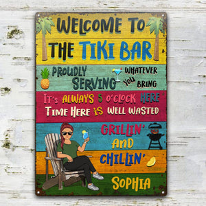 Patio Welcome Grilling Proudly Serving Whatever You Bring -Couple Single - Backyard Sign - Personalized Classic Metal Signs