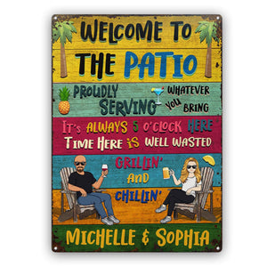 Patio Welcome Grilling Proudly Serving Whatever You Bring -Couple Single - Backyard Sign - Personalized Classic Metal Signs