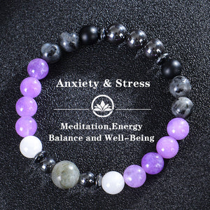 Seven Colored Stone, Tiger Eye Stone Bracelet - 7 Chakras Card Bracelet