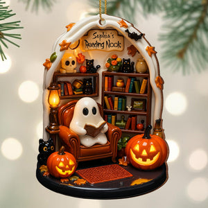 Create Your Own Personalized Reading Nook, Custom Wood Ornament Gift For Book and Halloween Lovers