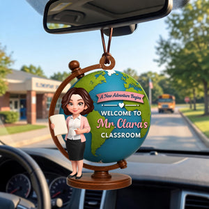 Personalized "A New Adventure Begins" Acrylic Hanging Ornament โ Globe Art Teacher Gift For Classroom