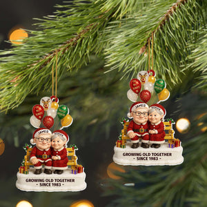 Growing Old Together  Elderly Couple With Festive Balloons Personalized Acrylic Ornament