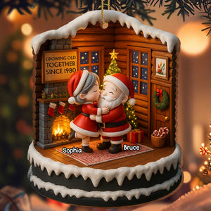 Growing Old Together Since, Personalized Custom Wood Ornament, Santa Claus And Christmas Tree